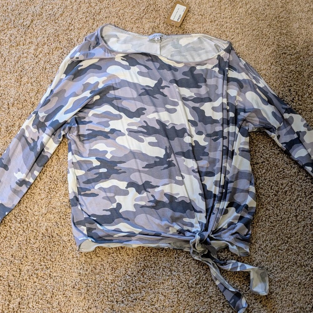 White Birch Med Off shoulder Camo print tie waist three quarter sleeve